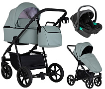 Детская коляска Pituso Tossa Кожа 3 в 1 с автокреслом Santiso Pro Black TS/25/2 Sage