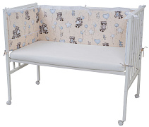 Борт в кроватку Indigo Лесные зверята из 4-х частей, с рюшкой, чехлы съемные, поплин бежевый енот