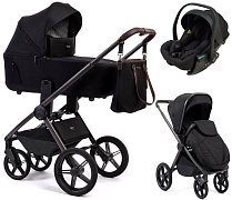 Детская коляска Peppy Monaco Thermo 3 в 1 с автокреслом Jet Black Black (черный), рама серо-коричневая