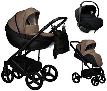 Детская коляска Indigo Tour Eco 3 в 1 с автокреслом Avionaut Cosmo Black Te04 черная кожа+т.бежевая кожа