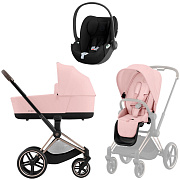 Коляска 3 в 1 Cybex Priam IV Rosegold complete и автокресло Cloud T i-Size Sepia Black Peach Pink