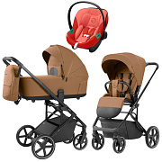 Коляска Carrello Alfa CRL-6522 2025 Cybex Aton S2 i-Size Hibiscus Red 3 в 1 Honey Beige