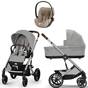 Коляска Cybex Balios S Lux SLV complete Cloud T Cozy Beige Plus 3 в 1 Stone Grey с дождевиками