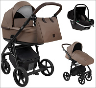 Детская коляска Roan Esso 2025 Кожа 3 в 1 с автокреслом Tutis Elo Black ESSK/211/1 Camel/Black/руч.Тем.коричневый