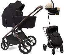 Детская коляска Peppy Soho 4 в 1 с автокреслом Jet Beige и базой Black (черный) рама шоколад