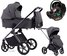 Детская коляска Peppy Monaco 3 в 1 с автокреслом First Antrazit (графитовый), рама серая