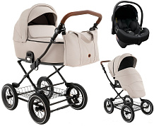 Детская коляска Roan Bass Next Classic Кожа d12 3 в 1 с автокреслом Elo Lux EduSky Black RCL301/1 Island Stone