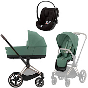 Коляска Cybex Priam IV Rosegold complete и автокресло Cloud G i-Size Magic Black 3 в 1 Leaf Green