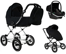Детская коляска Roan Bass Next Classic d12 2.0 3 в 1 с автокреслом Tutis Elo Black BNC/85/2 Caviar/Black/руч.Cappuccino