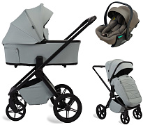 Детская коляска Peppy Monaco Plus 3 в 1 с автокреслом Jet Brown Mint (мятный), рама черная
