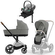 Коляска Cybex Priam IV Chrome Brown complete Aton S2 Lava Grey Base One 4 в 1 Mirage Grey