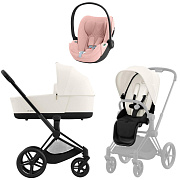 Коляска 3 в 1 Cybex Priam IV Matt Black complete и автокресло Cloud T i-Size Peach Pink Plus Off White