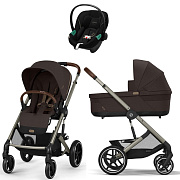 Коляска Cybex Balios S Lux TPE complete Aton S2 Moon Black 3 в 1 Chocolate Brown с дождевиками