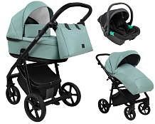 Детская коляска Roan Esso Кожа 3 в 1 с автокреслом Pituso Santiso Pro ESSK/214/1 Misti Mint/Grey/руч.Черный