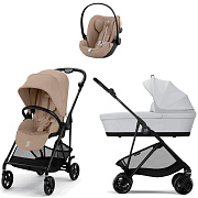 Коляска Cybex Melio Carbon Cloud G i-Size Almond Beige Plus 3 в 1 Almond Beige с дождевиком/Fog Grey