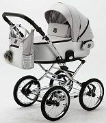 Детская коляска Adamex Porto Retro 3 в 1 PO-PS89 (СВ.СЕРЫЙ+СЕРЕБРИСТАЯ КОЖА)