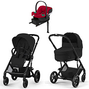 Коляска Cybex Balios S Lux BLK complete Aton B2 Dynamic Red Base One 4 в 1 Moon Black с дождевиками
