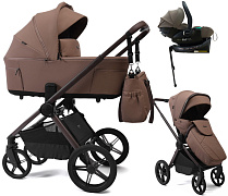 Детская коляска Peppy Soho 4 в 1 с автокреслом Jet Brown и базой Cappuccino (капучино) рама шоколад