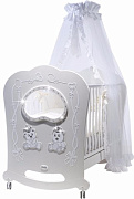 Детская кроватка Feretti Majesty Brillante Oblo колесо-качалка 125х65см bianco/white (белый)