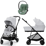 Коляска Cybex Melio Carbon Cloud T i-Size Leaf Green Plus 3 в 1 Fog Grey с дождевиком