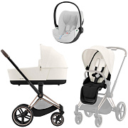 Коляска 3 в 1 Cybex Priam IV Rosegold complete и автокресло Cloud T i-Size Platinum White Plus Off White