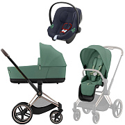 Коляска 3 в 1 Cybex Priam IV Rosegold complete и автокресло Aton B2 i-Size Bay Blue Leaf Green