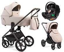 Детская коляска Peppy Monaco Thermo 3 в 1 с автокреслом First Beige (молочный), рама серо-коричневая