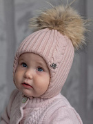 Шапочка НаследникЪ Выжанова с мех. помпоном на завязках НВ1023 пудра 38