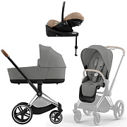 Коляска Cybex Priam IV Chrome Brown complete Cloud G Almond Beige Plus Base G 3 в 1 Mirage Grey