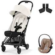 Коляска Cybex Coya Matt Black Frame Cloud G i-Size Almond Beige Plus 2 в 1 Off White с дождевиком и бампером