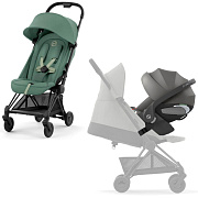 Коляска Cybex Coya Matt Black Frame Cloud T i-Size Mirage Grey Plus 2 в 1 Leaf Green с дождевиком