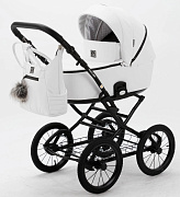 Детская коляска Adamex Porto Retro Deluxe 3 в 1 PO-SA01 (БЕЛАЯ КОЖА)