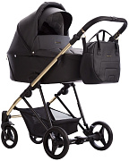 Детская коляска Bebetto Yoddi Premium Class 2 в 1 02 черная кожа рама золото