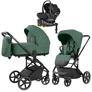 Коляска Carrello Alfa CRL-6522 2025 Vega CRL-14101 Absolute Black с базой Isofix 3 в 1 Meadow Green