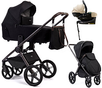 Детская коляска Peppy Monaco Thermo 4 в 1 с автокреслом Jet Beige и базой Black (черный), рама серо-коричневая