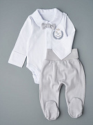 Боди и ползунки Little Star Герб интерлок 72210 лошадка, белый/серый 56