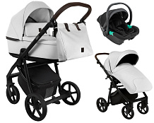 Детская коляска Roan Esso Кожа 3 в 1 с автокреслом Pituso Santiso Pro ESSK/215/1  White/Black/руч.Тем.коричневый