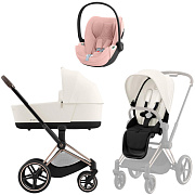 Коляска 3 в 1 Cybex Priam IV Rosegold complete и автокресло Cloud T i-Size Peach Pink Plus Off White
