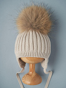 Шапка Little Star Лапша подклад флис, помпон енот 5601 (ЧЗ-нк) жемчужный 38