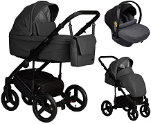 Детская коляска Indigo Lamar 3 в 1 с автокреслом Avionaut Cosmo Grey La07 т.серая кожа