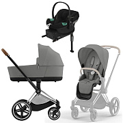 Коляска Cybex Priam IV Chrome Brown complete Aton S2 Moon Black Base One 4 в 1 Mirage Grey