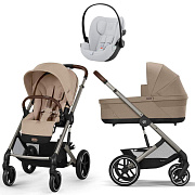 Коляска Cybex Balios S Lux TPE complete Cloud G Fog Grey 3 в 1 Almond Beige с дождевиками