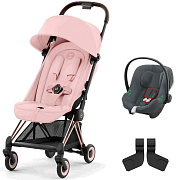 Коляска Cybex Coya Rosegold Frame Aton B2 i-Size Steel Grey 2 в 1 Peach Pink с дождевиком и бампером