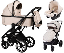 Детская коляска Peppy Tecla 3 в 1 с автокреслом Rise Milk Stone Chrome Edition (Бежевый)