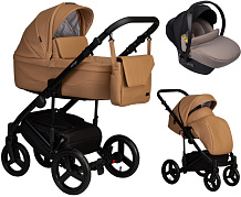 Детская коляска Indigo Lamar 3 в 1 с автокреслом Avionaut Cosmo Beige La03 рыжая кожа