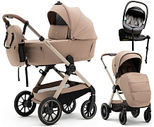 Коляска Agex Prima Pro 4 в 1 с автокреслом i-Safe Grey и базой APP232 Beige (Бежевый)
