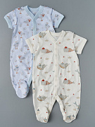 Комбинезон Little Star на кнопках короткий рукав 2 шт. 7062 киты и чайки, крем/голубой 62