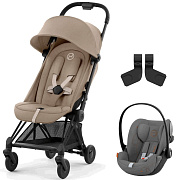 Коляска Cybex Coya Matt Black Frame Cloud G i-Size Lava Grey 2 в 1 Cozy Beige с дождевиком и бампером