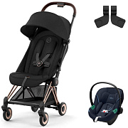Коляска Cybex Coya Rosegold Frame Aton S2 i-Size Ocean Blue 2 в 1 Sepia Black с дождевиком и бампером