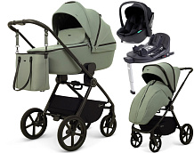 Детская коляска Rant Teo Soft 4 в 1 с автокреслом Miro Black и базой Olive